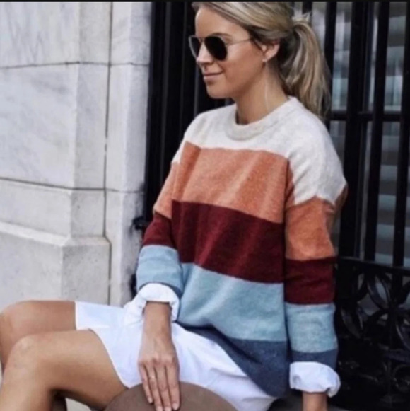 Madewell Crofton Wool and Alpaca Blend Stripe Textured Knit Sweater Oversize XXS - Picture 15 of 16